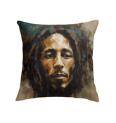 Close-up of Musical Mosaic Pillow's intricate, music-inspired design